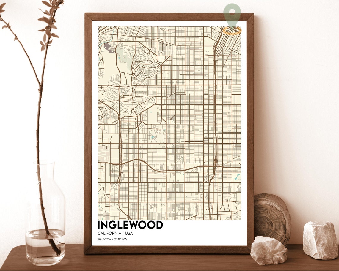 Inglewood California Modern Street Map Navy Teal Grid Poster - Image 5