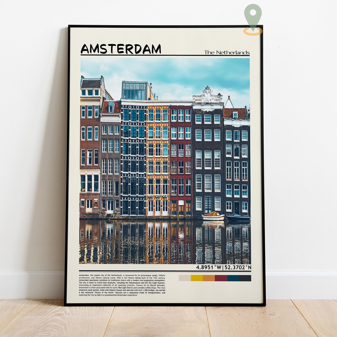Amsterdam Netherlands Canal Houses Reflection Water Travel Poster - Image 2