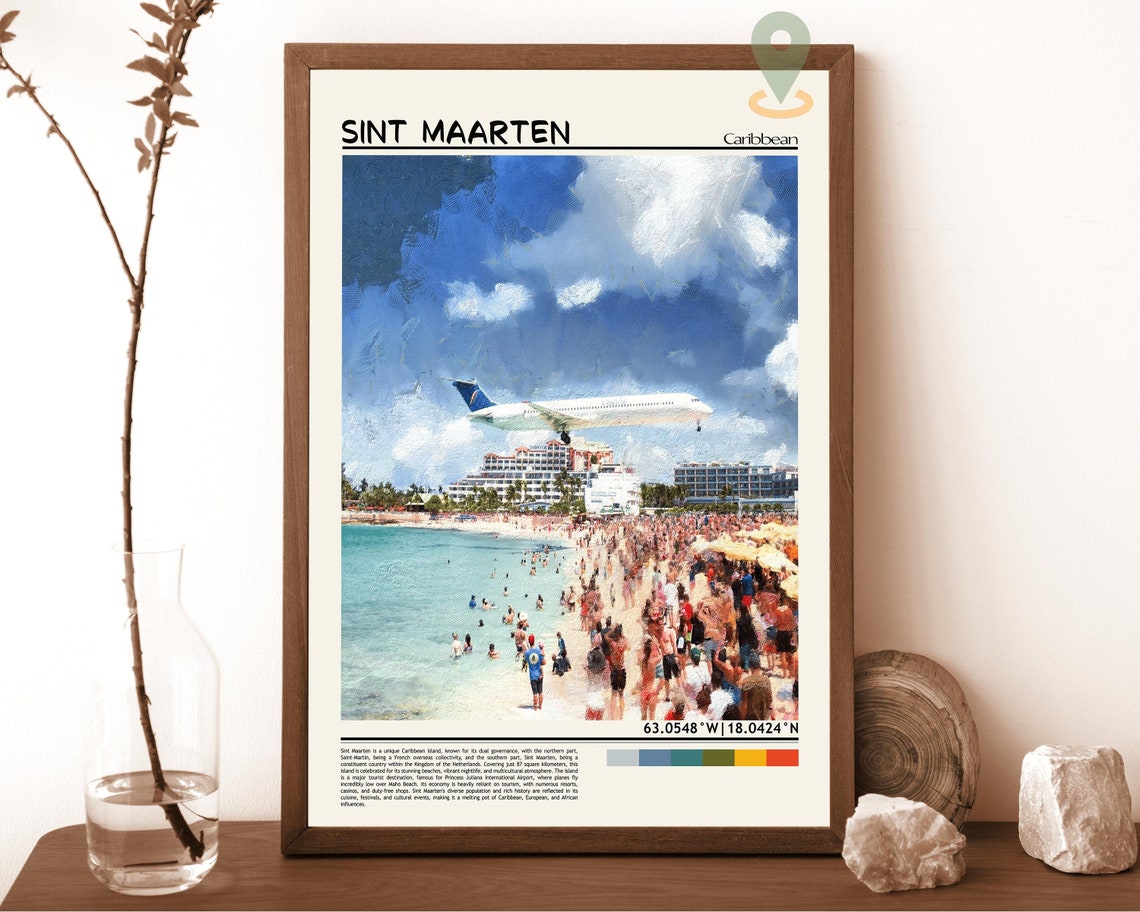 Sint Maarten Caribbean Plane Over Beach Painting Travel Poster