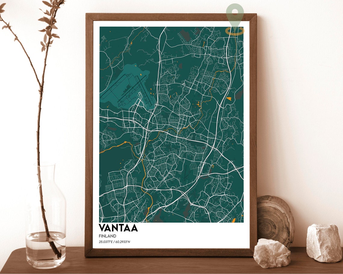Vantaa Finland City Map Poster Navy Gold Modern Minimalist Art - Image 5