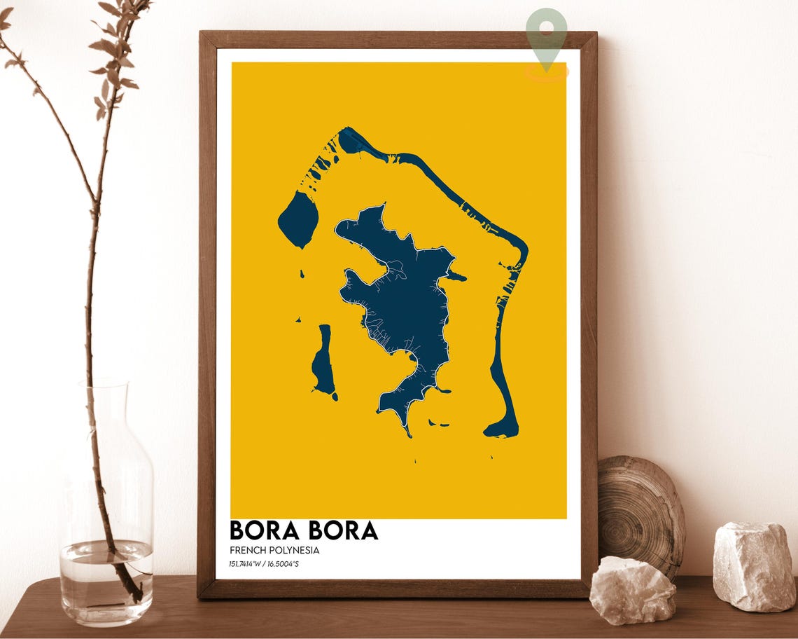 Bora Bora French Polynesia Bold Turquoise Island Map Art Poster - Image 6