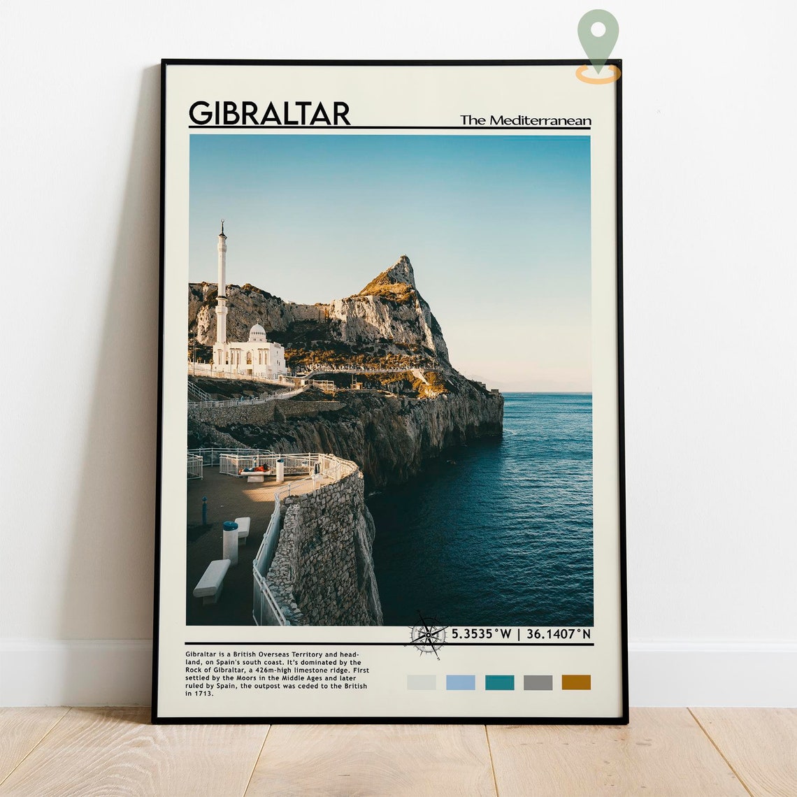 Gibraltar Mediterranean Rock Cliffs Seaside Mosque View Poster - Image 3