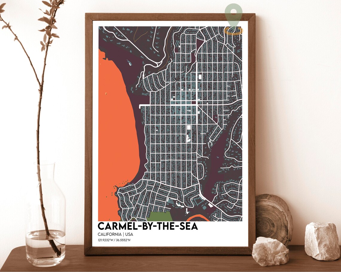 Carmel By The Sea California Navy Gold Street Map Art Poster - Image 4
