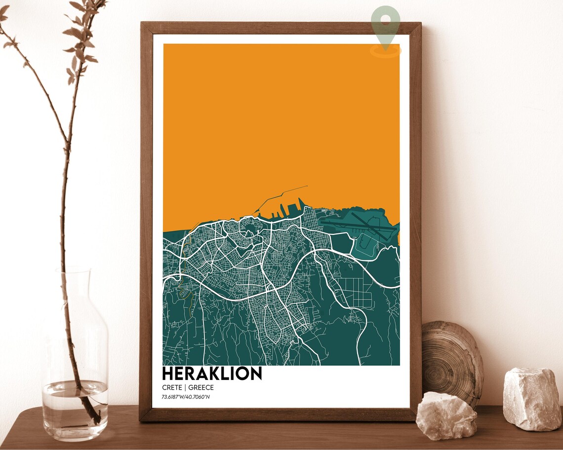 Heraklion Crete Greece Modern City Map Coral Peach Art Poster - Image 3