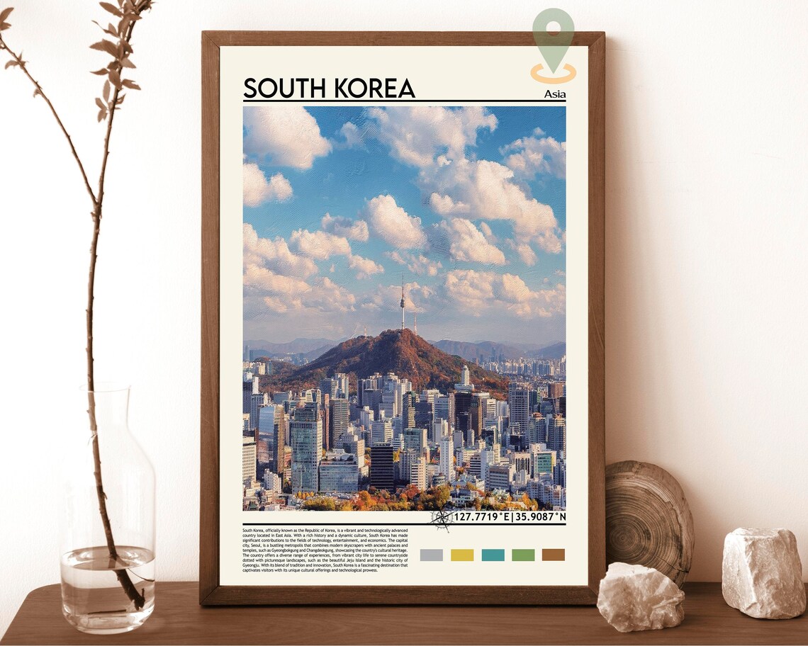 South Korea Seoul Panoramic City Skyline Tower View Travel Poster