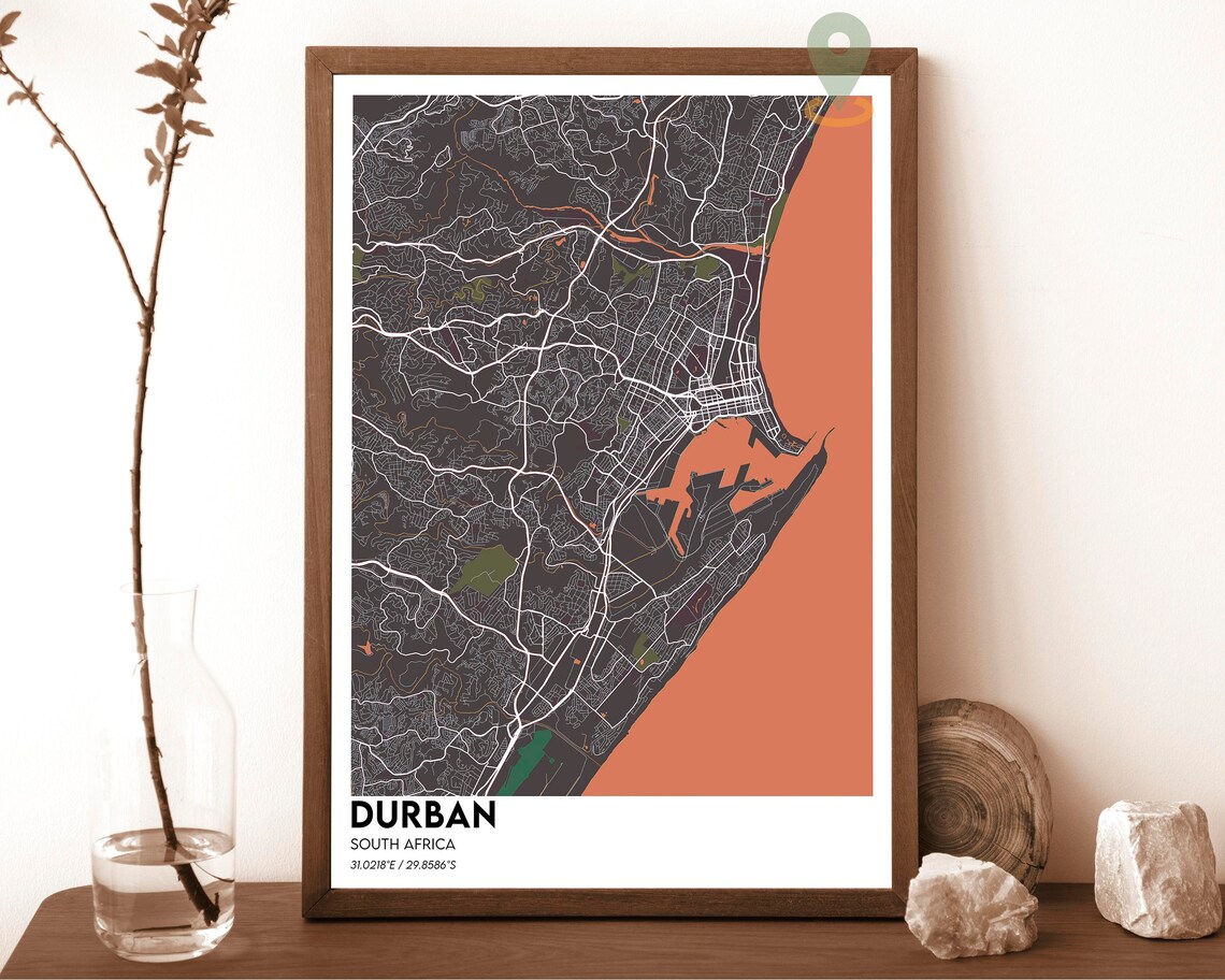 Durban South Africa City Street Map Navy Yellow Modern Art Poster - Image 4