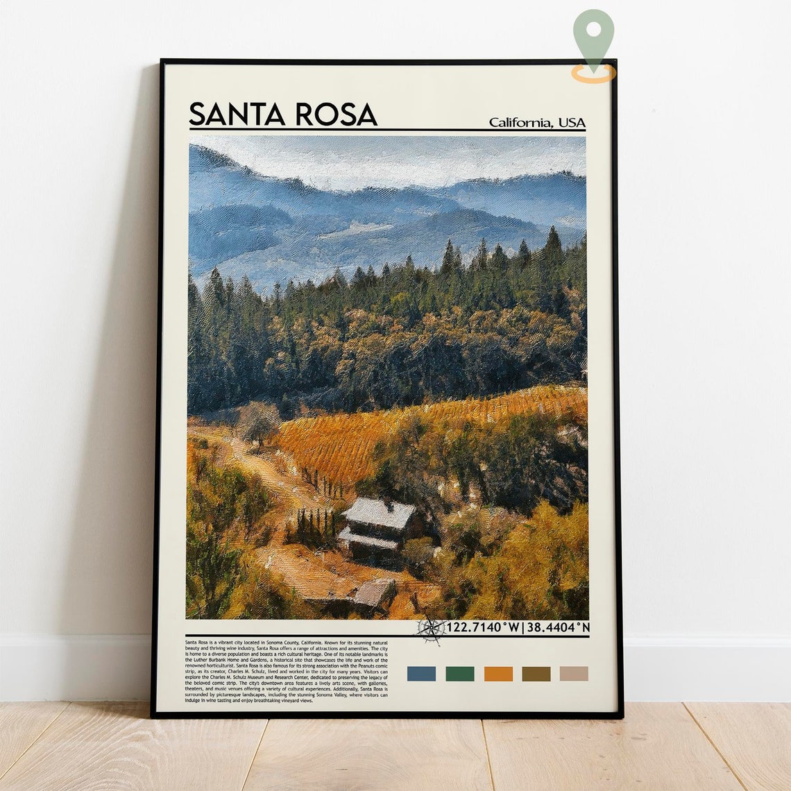 Santa Rosa Print Santa Rosa Poster Santa Rosa Wall Art Santa Rosa Travel Print Santa Rosa Art Print Santa Rosa Artwork California Art - Image 3