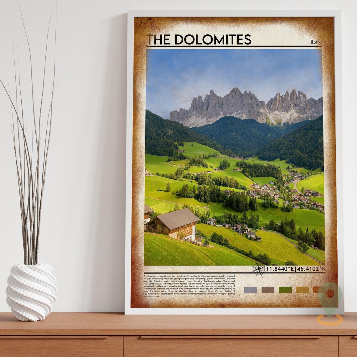 The Dolomites Italy Alpine Valley Peaks Meadow Travel Poster - Image 3