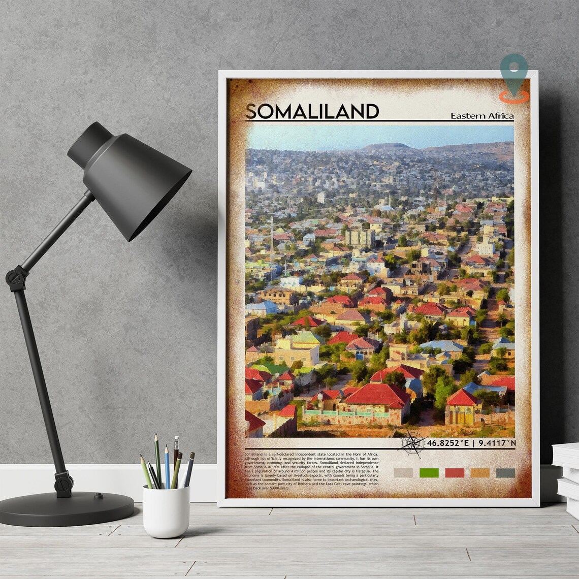 Somaliland Eastern Africa Colorful City Aerial View Travel Poster - Image 4