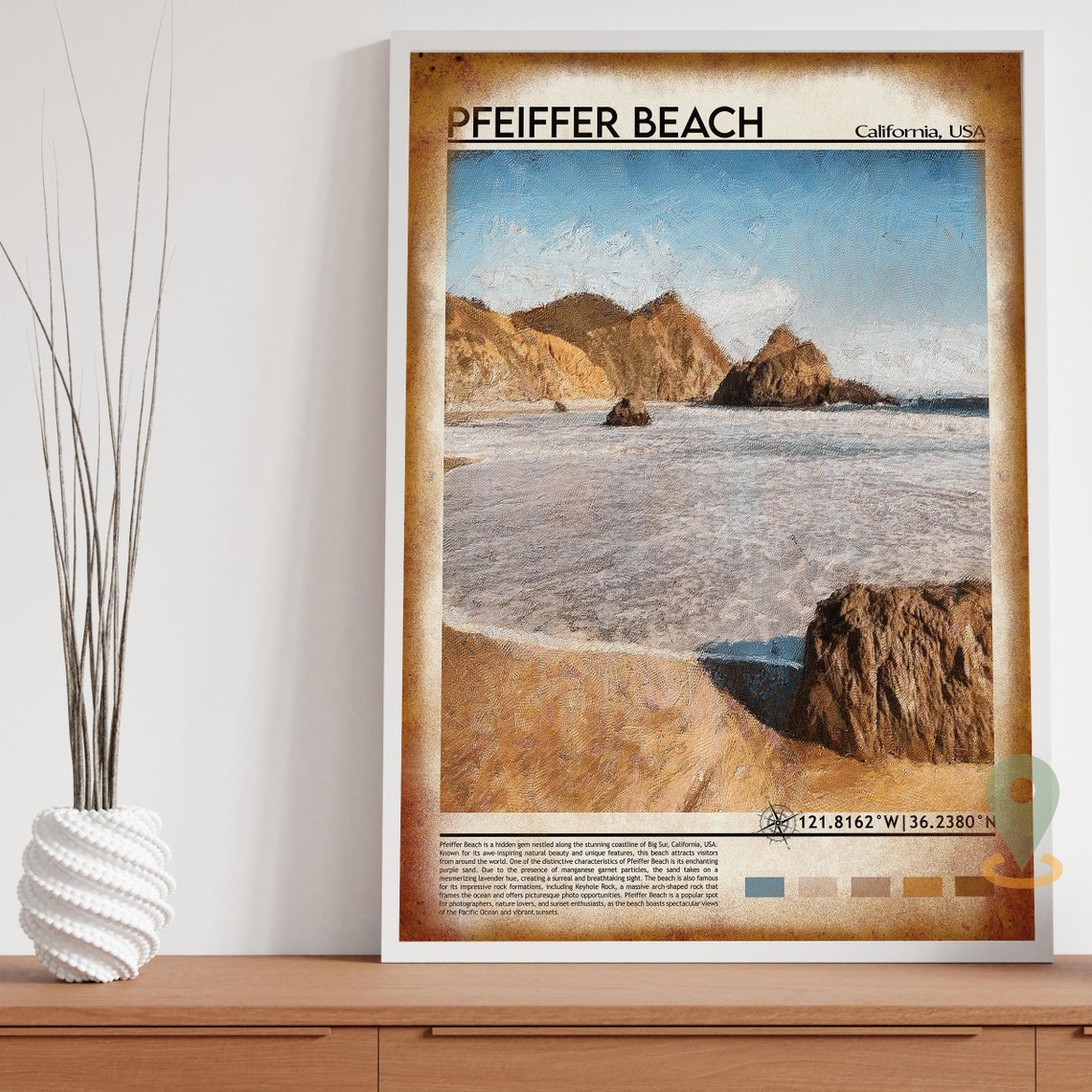Pfeiffer Beach California Big Sur Rocky Coastline Travel Poster - Image 4