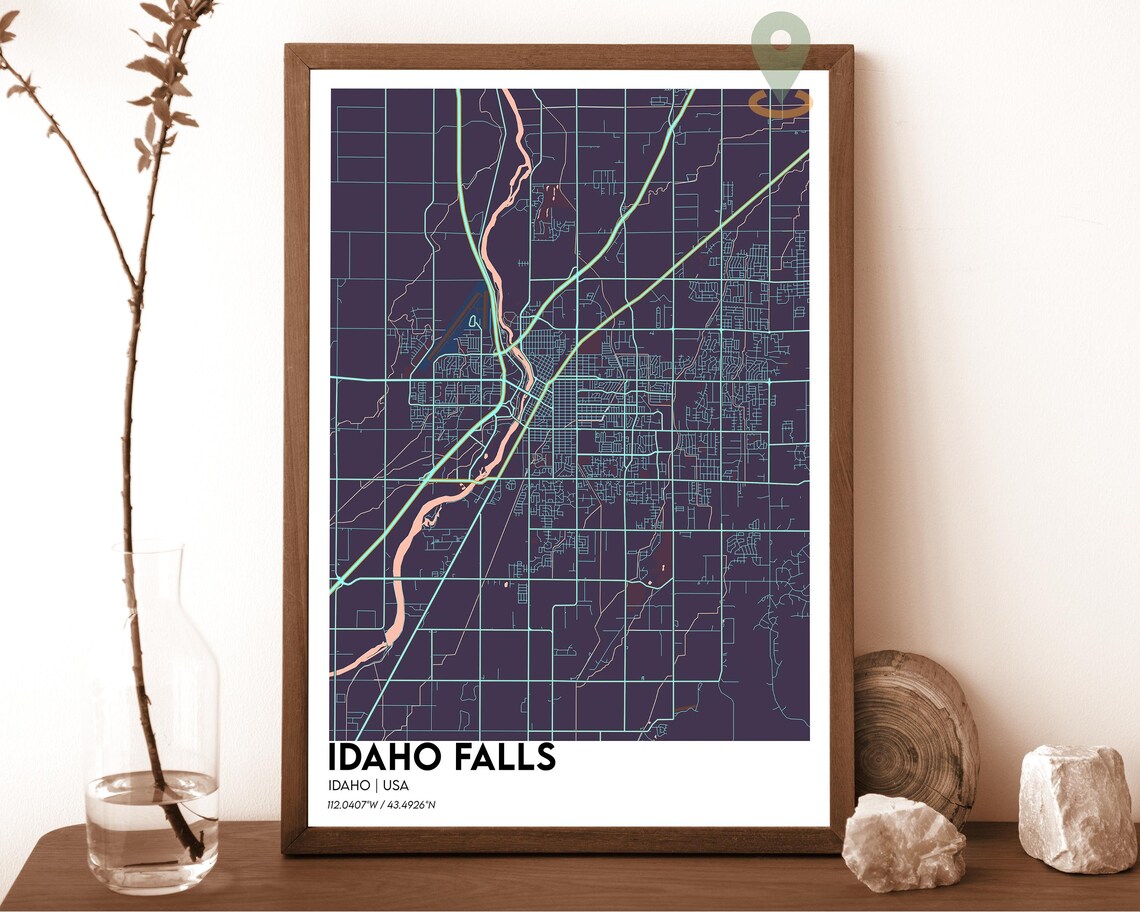 Idaho Falls Idaho Modern City Map Cream Rose Minimalist Poster - Image 3