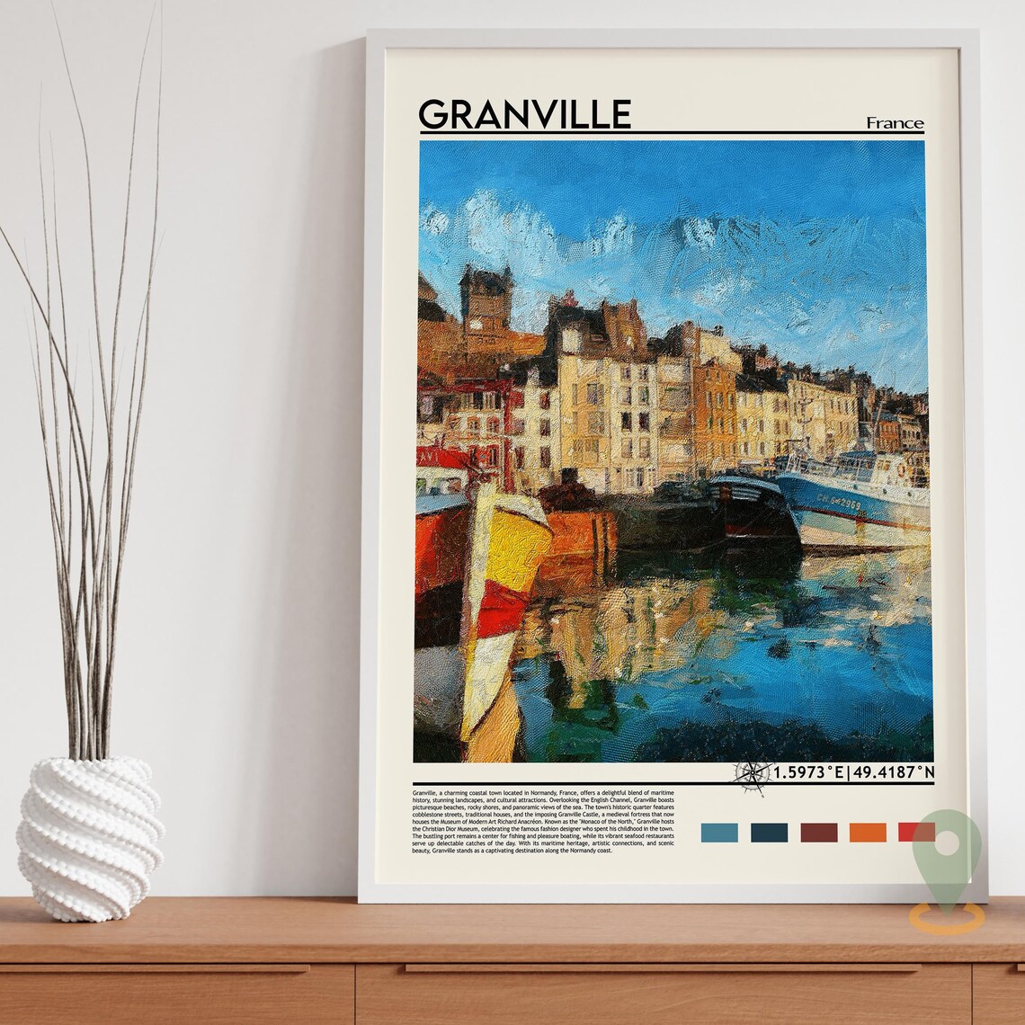 Granville France Normandy Harbor Boats Waterfront Painterly Poster - Image 5