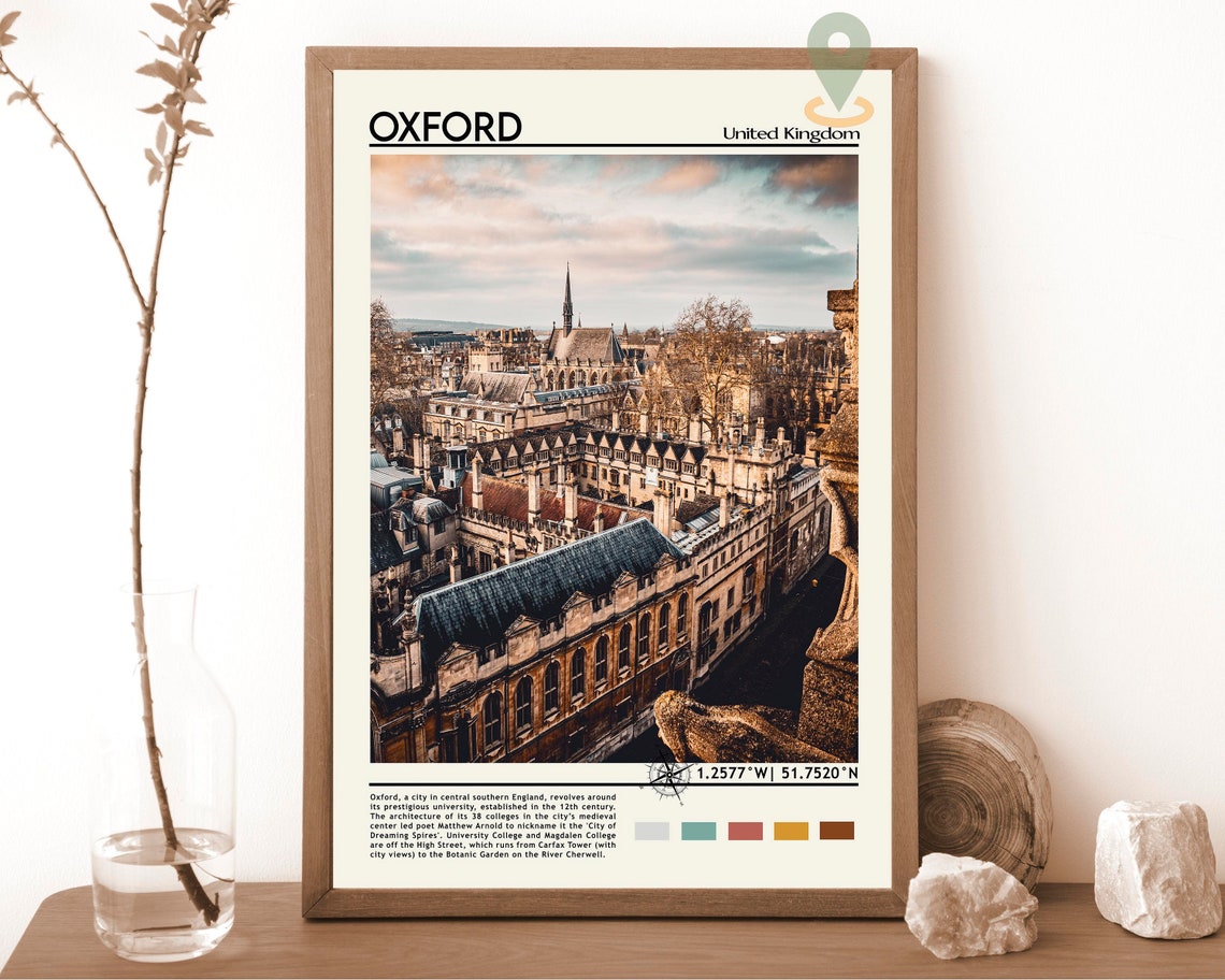 Oxford United Kingdom Historic College Rooftops Skyline Photo Poster