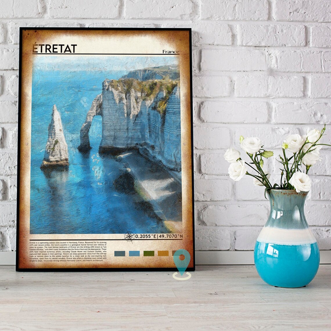 Etretat France Chalk Cliffs Natural Sea Arch Painterly Travel Poster - Image 4