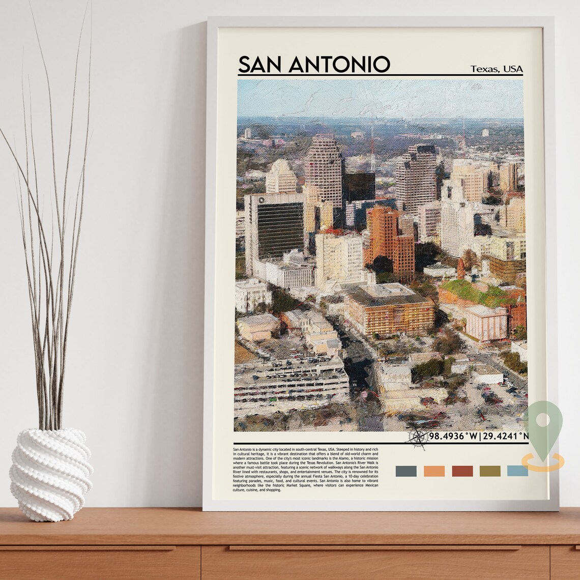 San Antonio Texas Downtown Skyline Painted Cityscape Travel Poster - Image 4