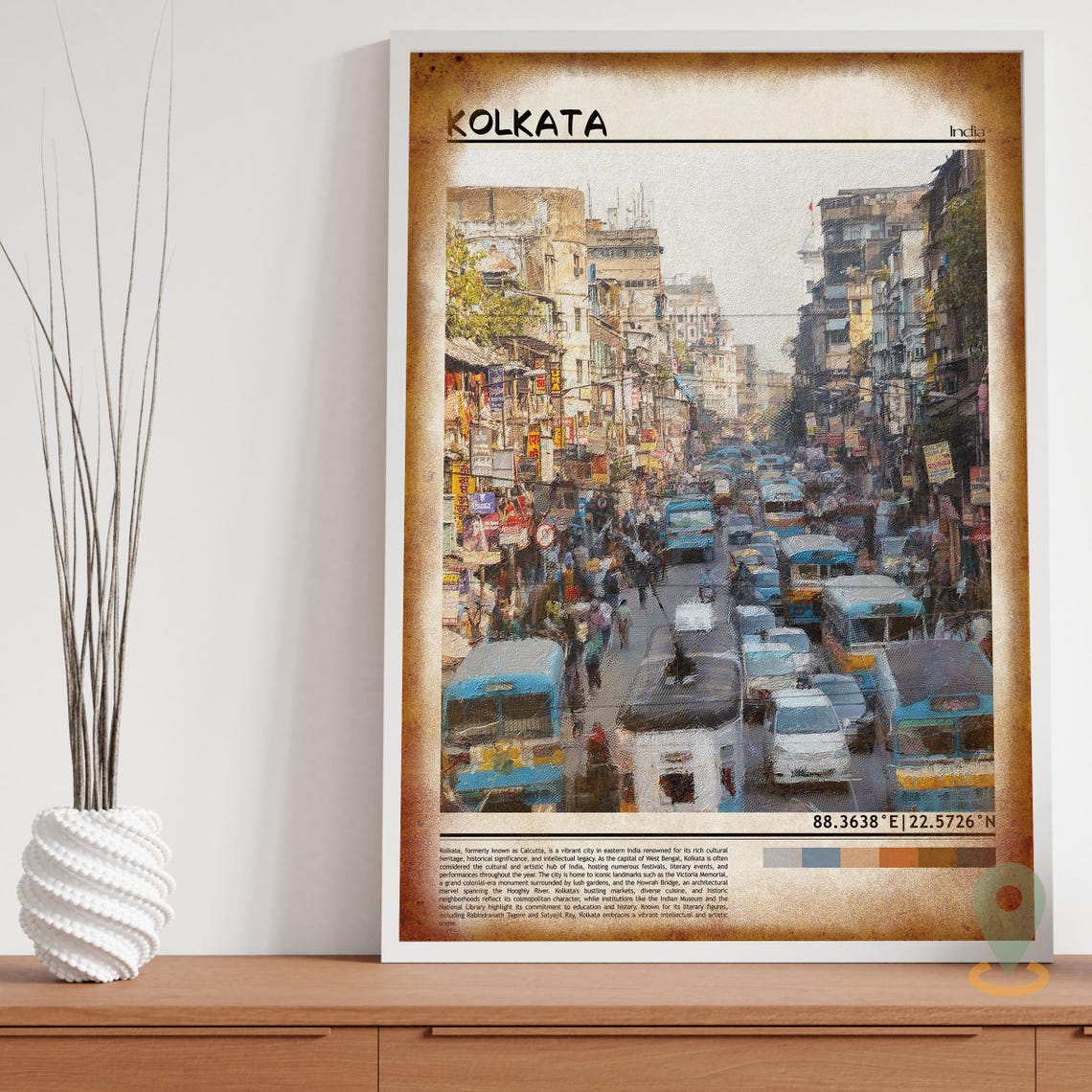 Kolkata India Bustling Old City Street Painterly Scene Poster - Image 3