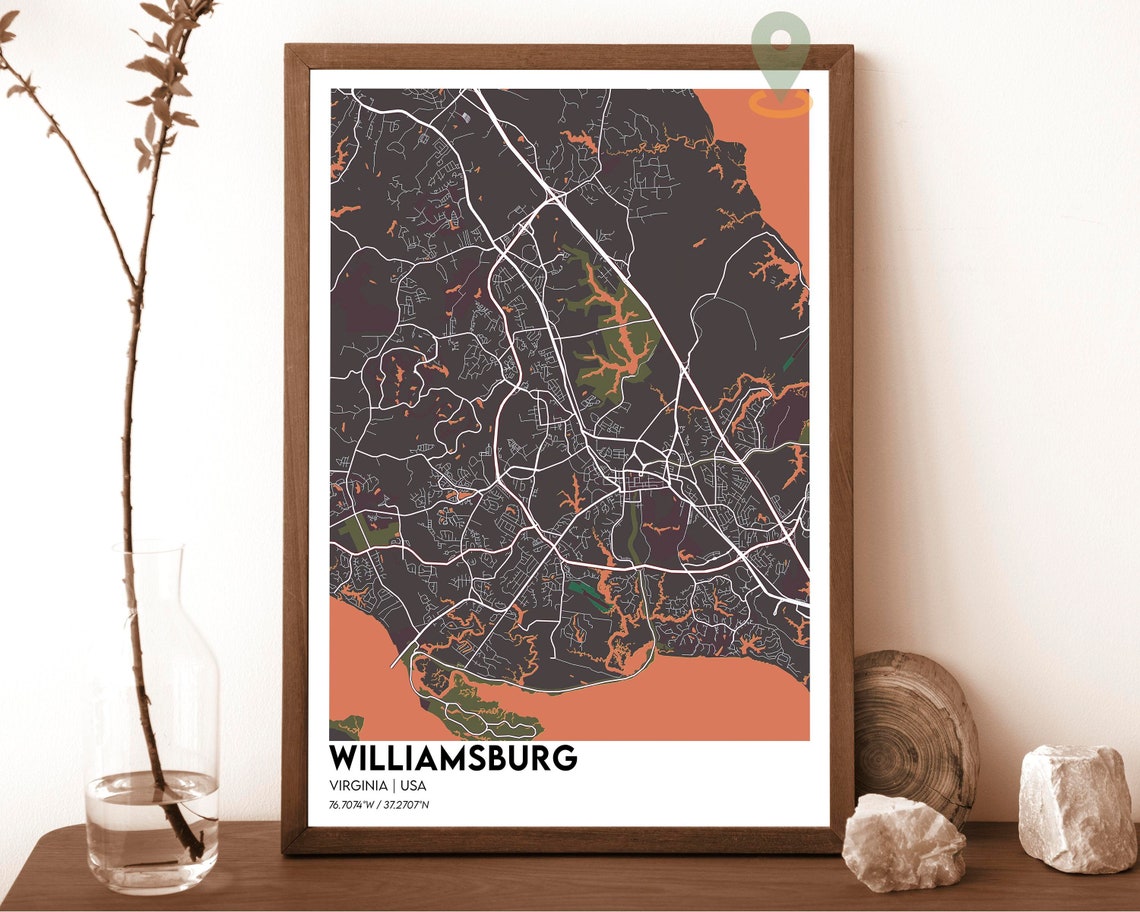 Williamsburg Virginia Dark Midnight Blue Modern City Map Poster - Image 5