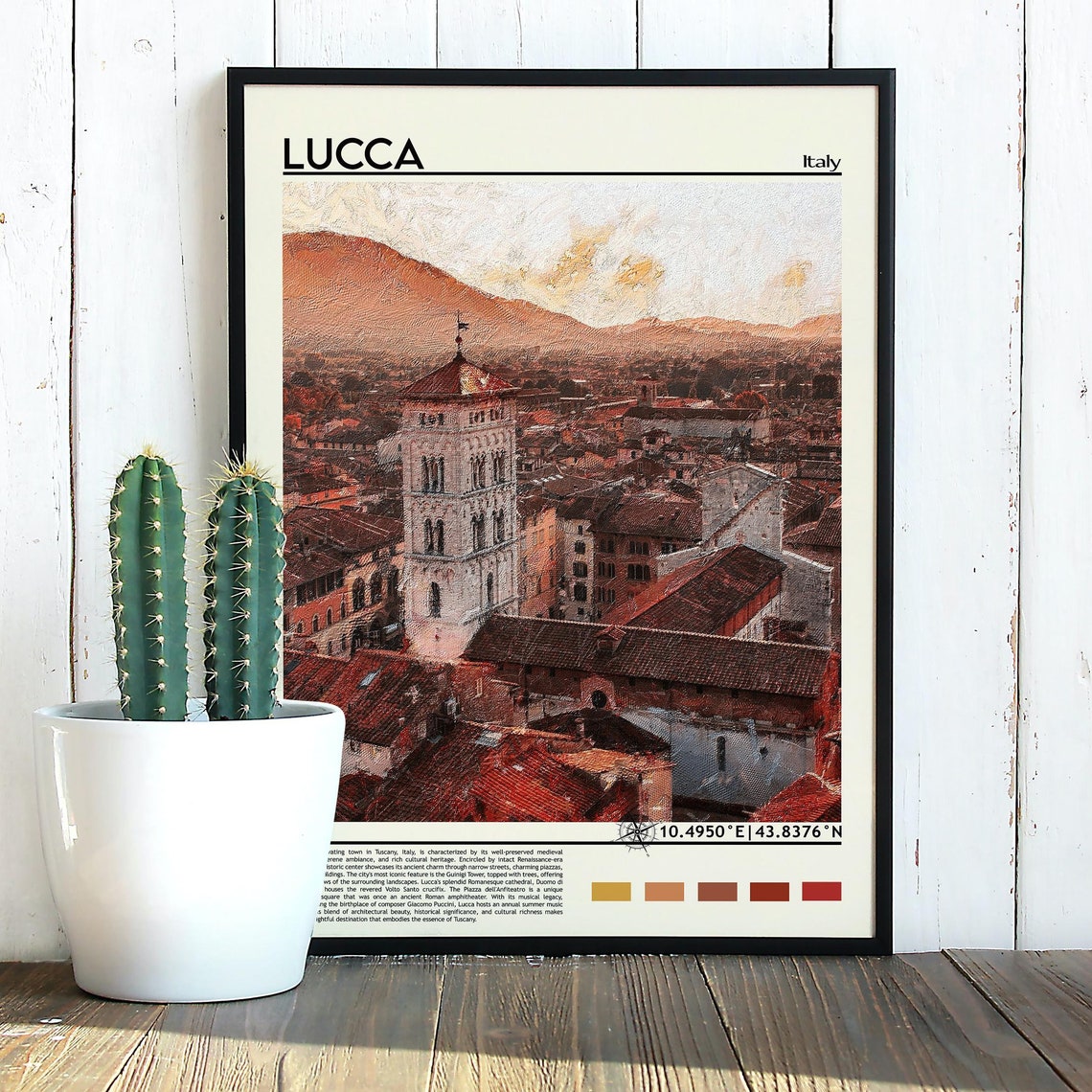 Lucca Italy Medieval Tower Red Rooftops Tuscan Sunset Travel Poster - Image 3