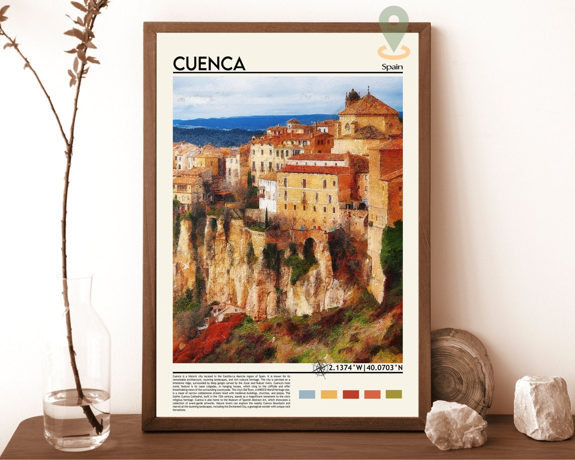 Cuenca Spain Hanging Houses Cliffside Old Town Travel Poster