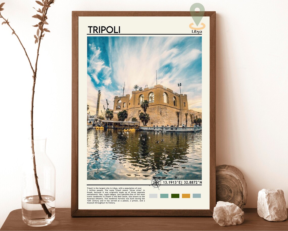 Tripoli Libya Red Castle Harbor Fortress Historic Travel Poster