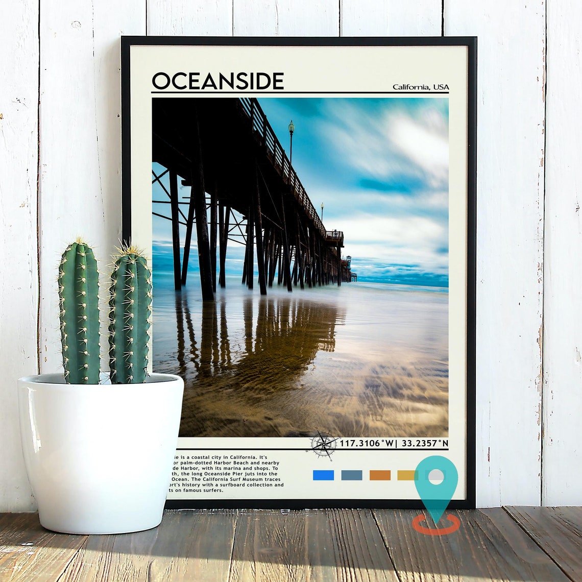 Oceanside California Pier Twilight Beach Surf Travel Poster Art - Image 3