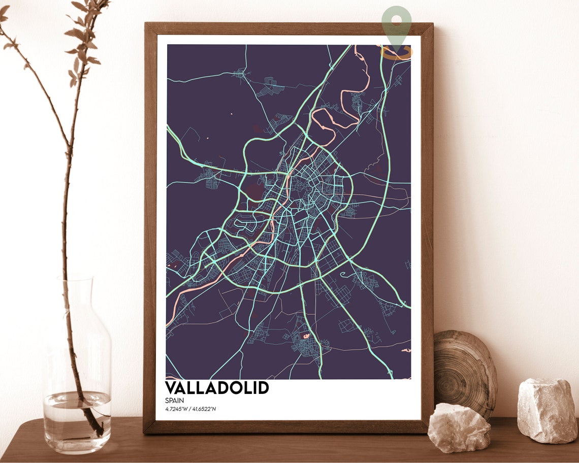 Valladolid Spain Charcoal Grey Orange Modern City Map Poster - Image 3