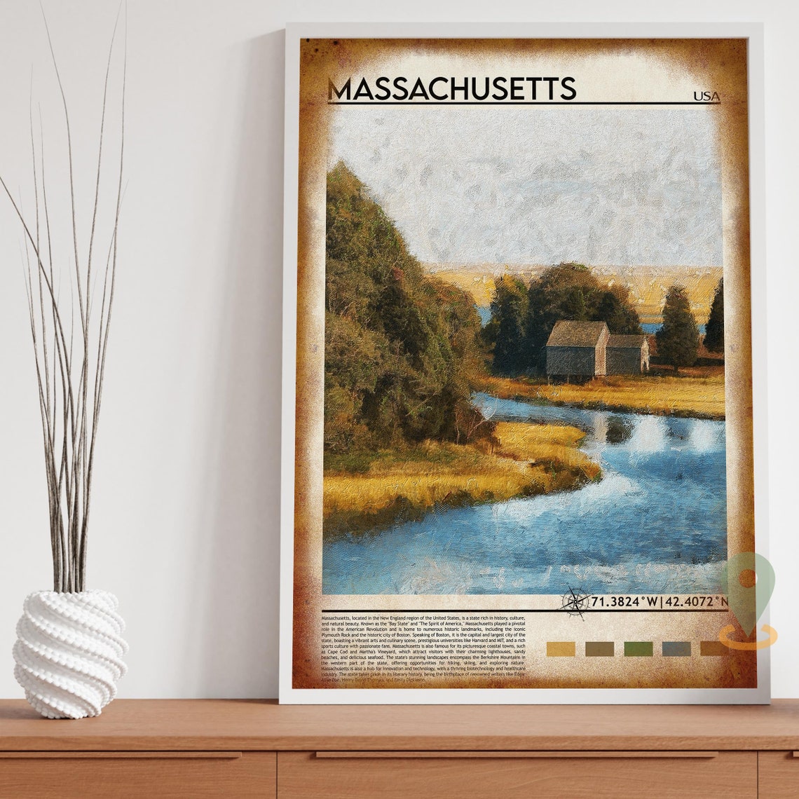 Massachusetts USA New England River Landscape Painting Poster - Image 4
