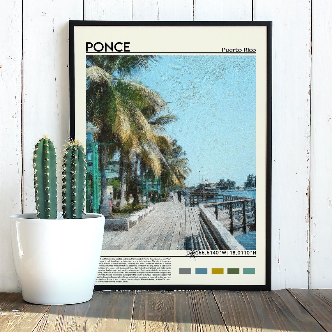 Ponce Puerto Rico Tropical Boardwalk Palm Trees Travel Poster - Image 5