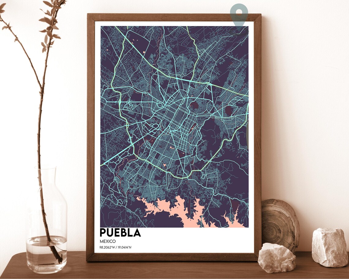 Puebla Mexico Teal Orange Minimalist City Map Home Decor Poster Art - Image 4