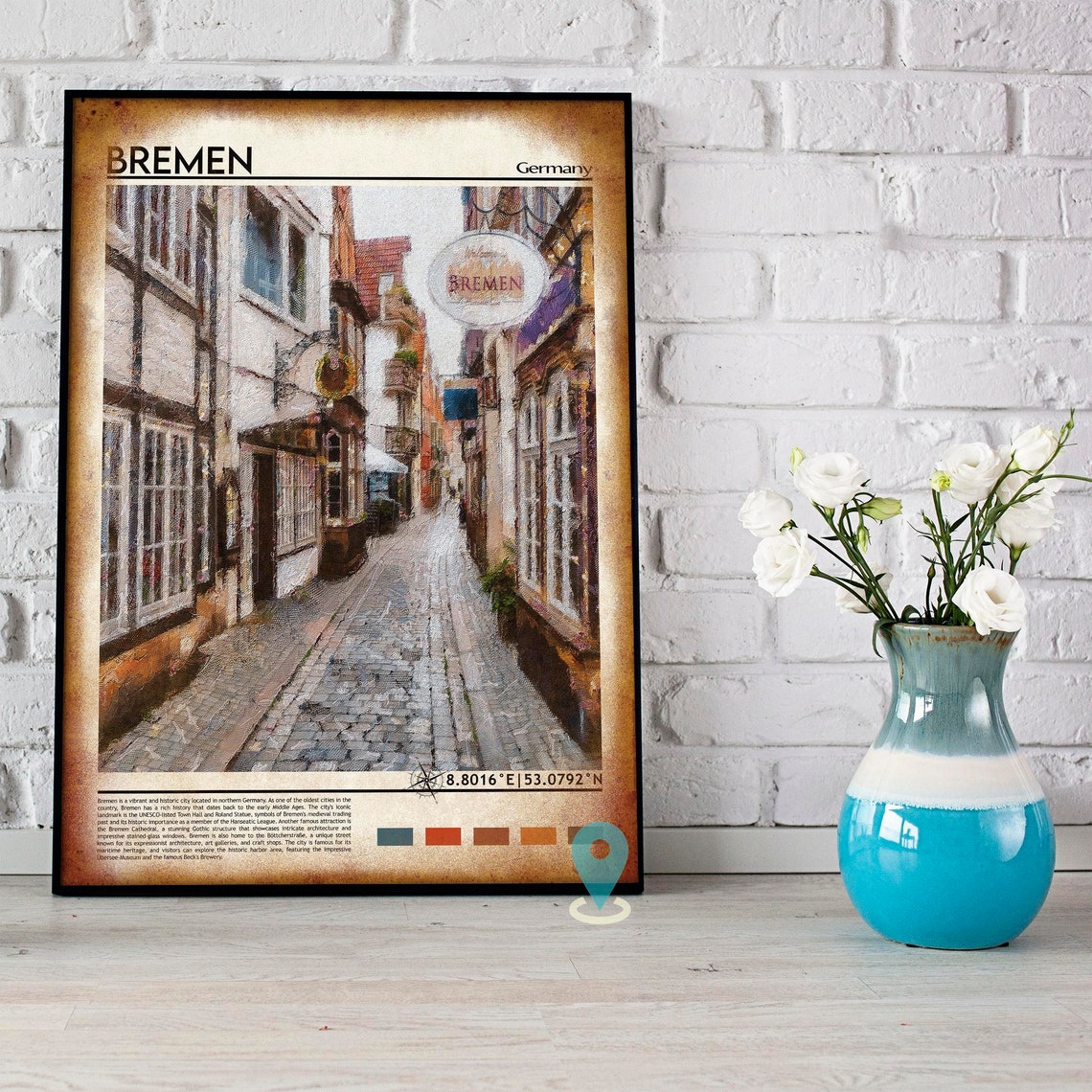 Bremen Germany Historic Cobblestone Old Town Street Travel Poster - Image 4