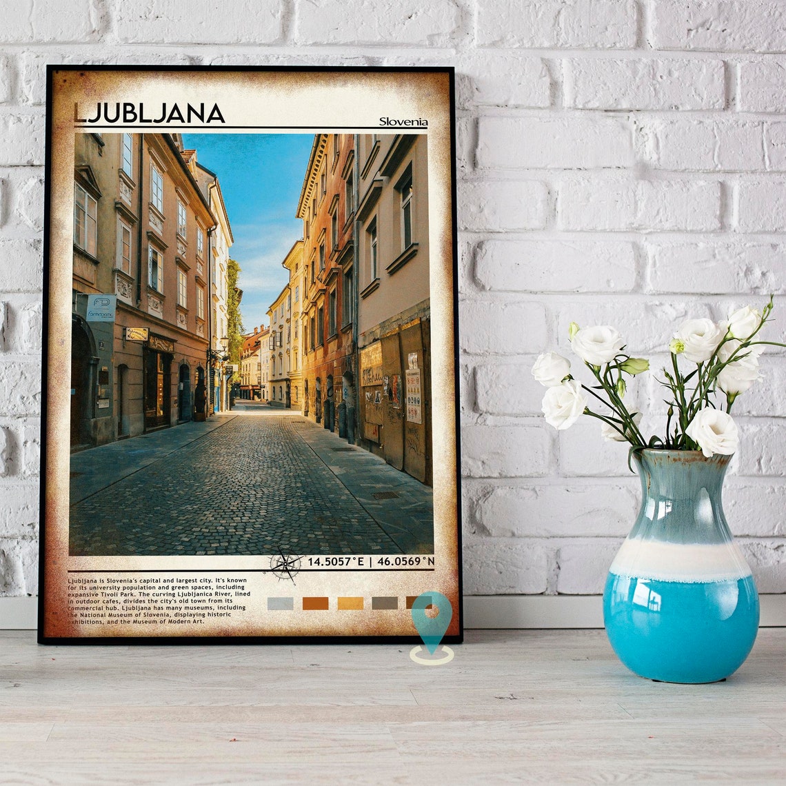 Ljubljana Slovenia Old Town Cobblestone Street Scene Travel Print - Image 4