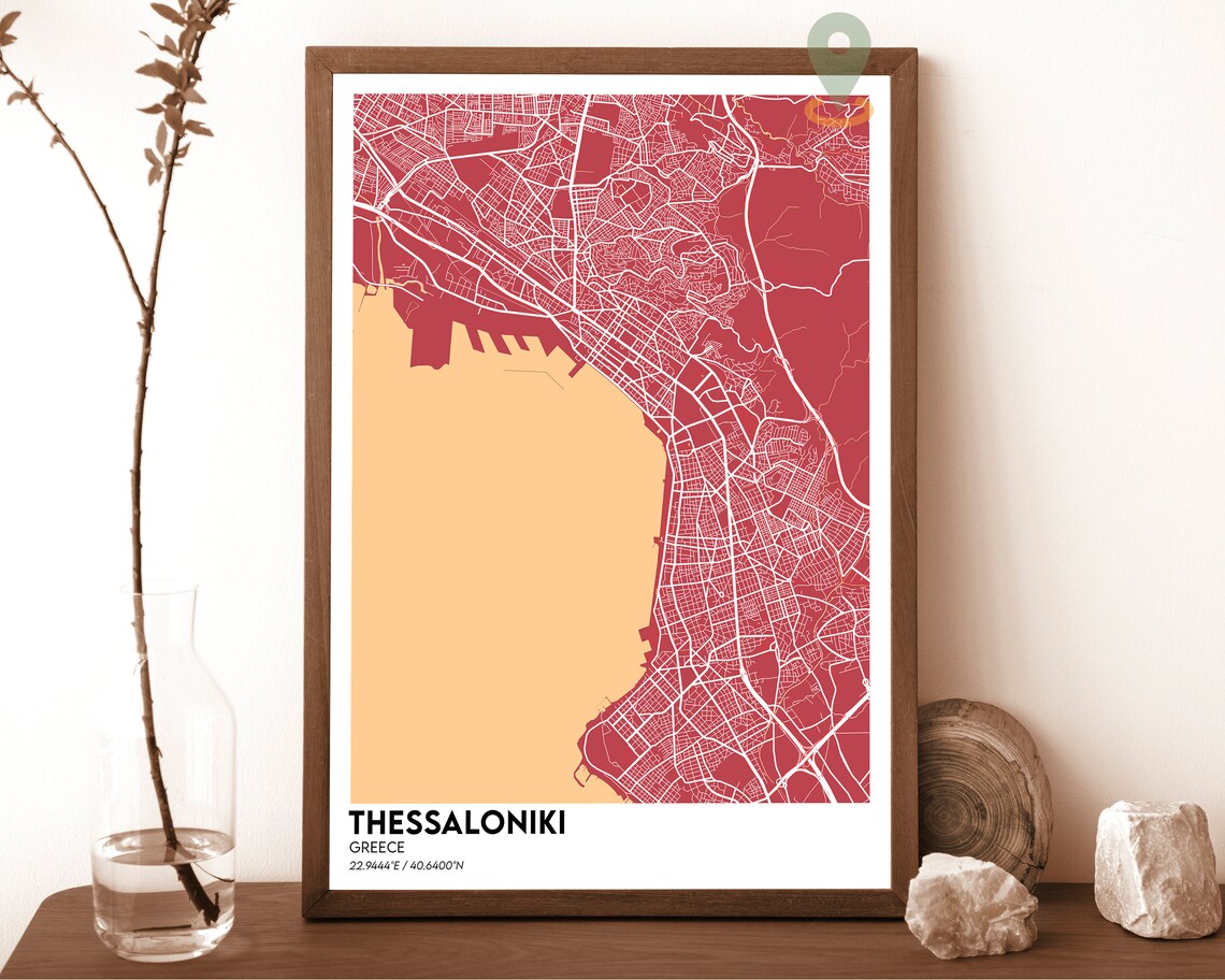 Thessaloniki Greece Vintage Sepia City Map Waterfront Antique Poster - Image 5