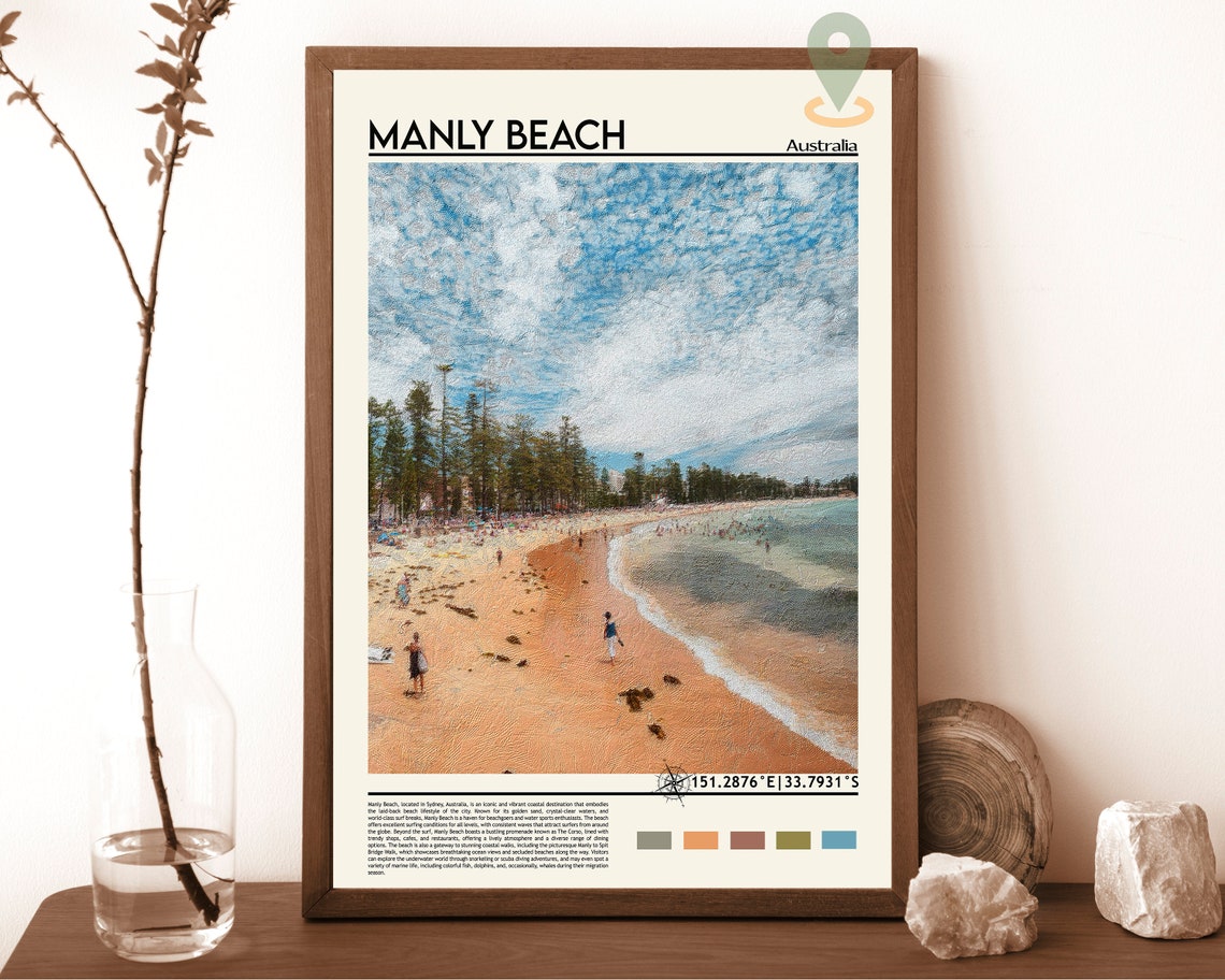 Manly Beach Australia Golden Sand Shoreline Photo Art Poster