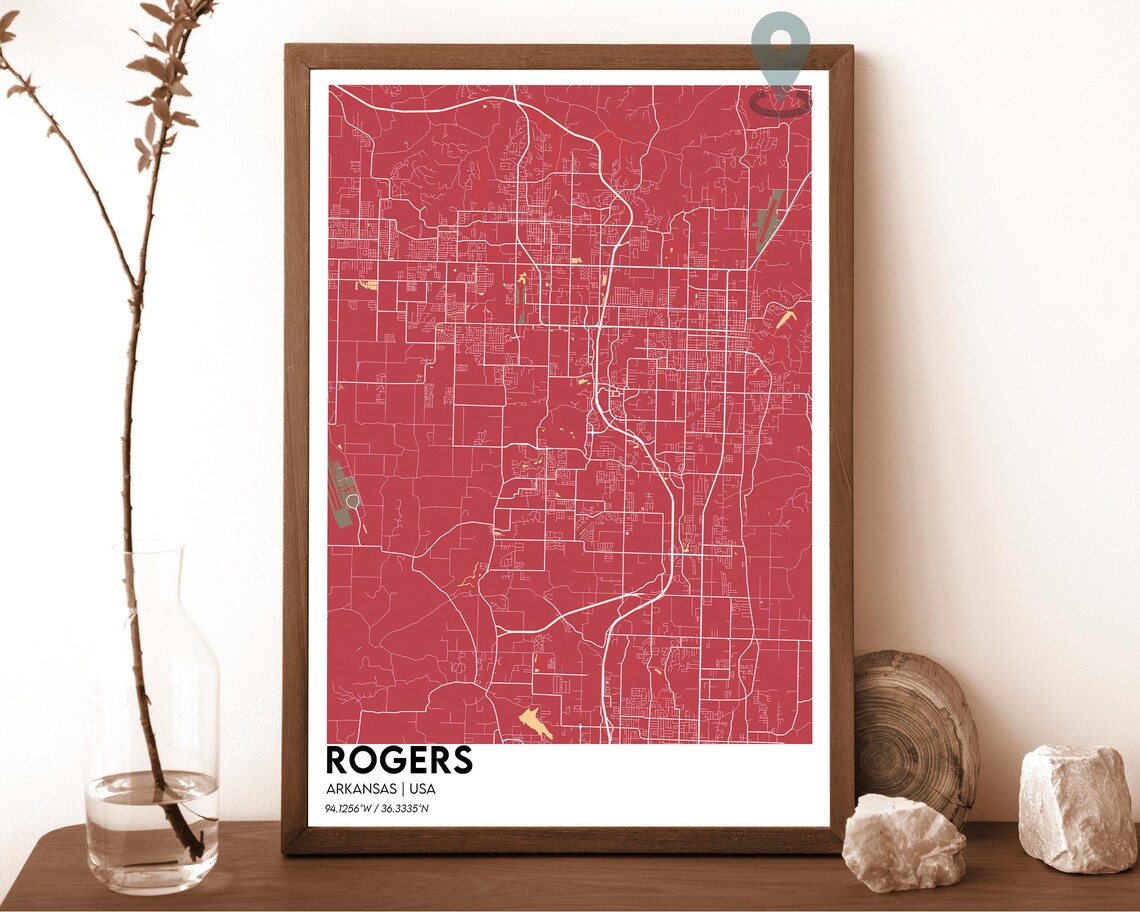 Rogers Arkansas Light Gray Minimalist Street Grid Map Home Decor Poster - Image 4