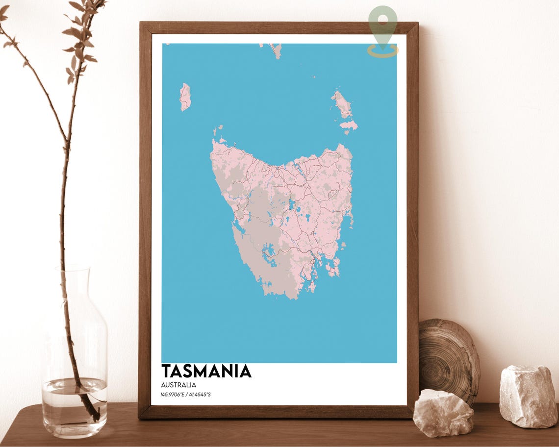 Tasmania Australia Island Map Dark Navy on Lavender Graphic Poster - Image 2