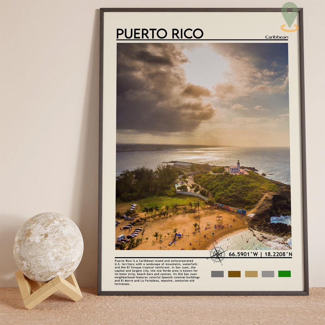 Puerto Rico Caribbean Island Coastal Lighthouse Travel Art Poster - Image 3