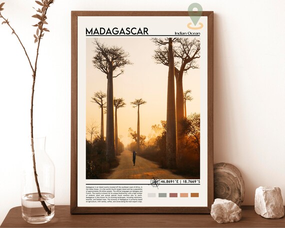 Madagascar Baobab Avenue Sunset Silhouette Trees Landscape Poster