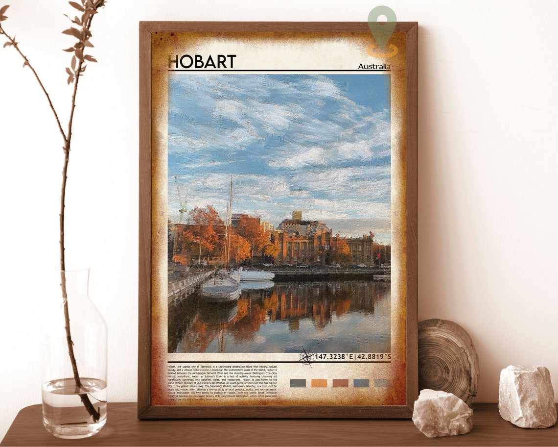 Hobart Australia Historic Waterfront Harbor Sunset Travel Poster - Image 6