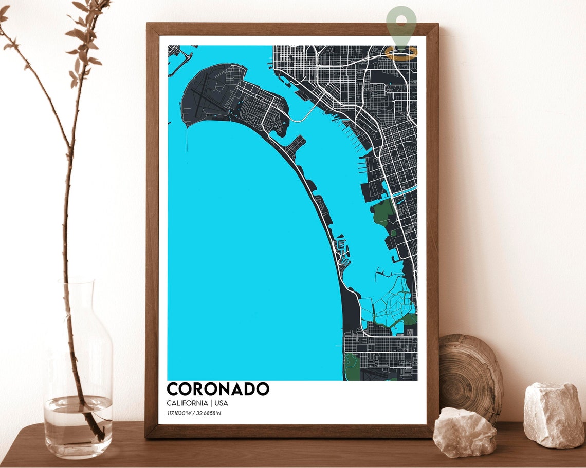 Coronado California Navy Yellow Harbor Modern City Map Art Poster - Image 6