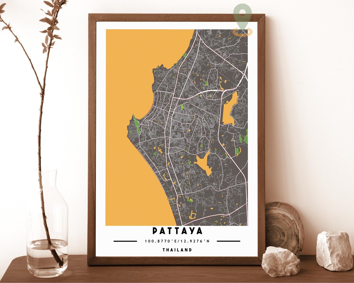 Pattaya Thailand City Street Map Gold Modern Art Print for Bold Graphic Walls - Image 3