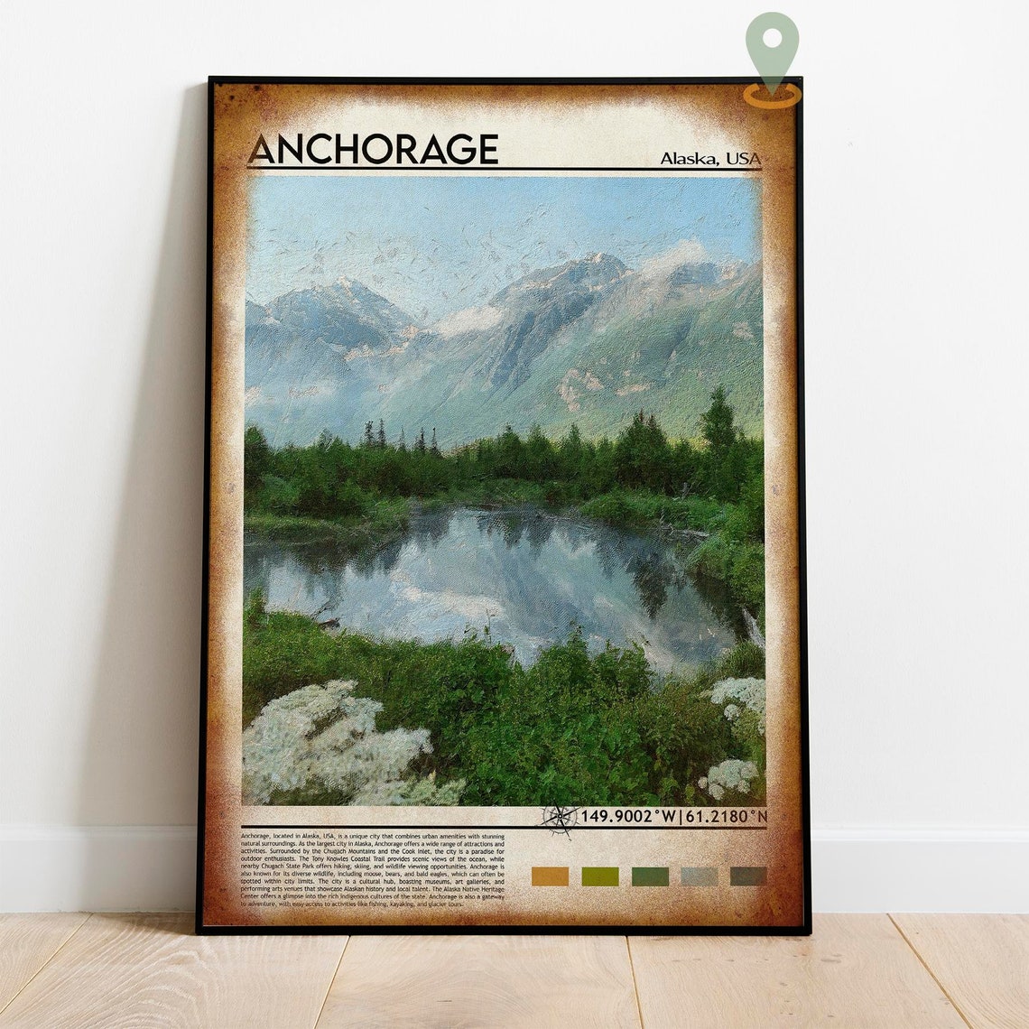 Anchorage Alaska Mountain Lake Reflection Painting Travel Poster - Image 4