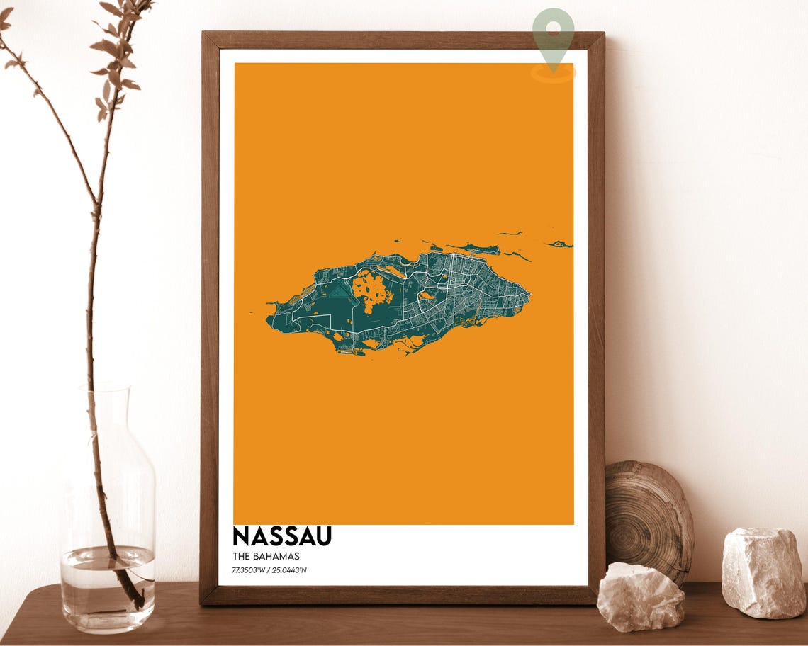 Nassau Bahamas Bold Turquoise Caribbean Island Map Art Poster - Image 5