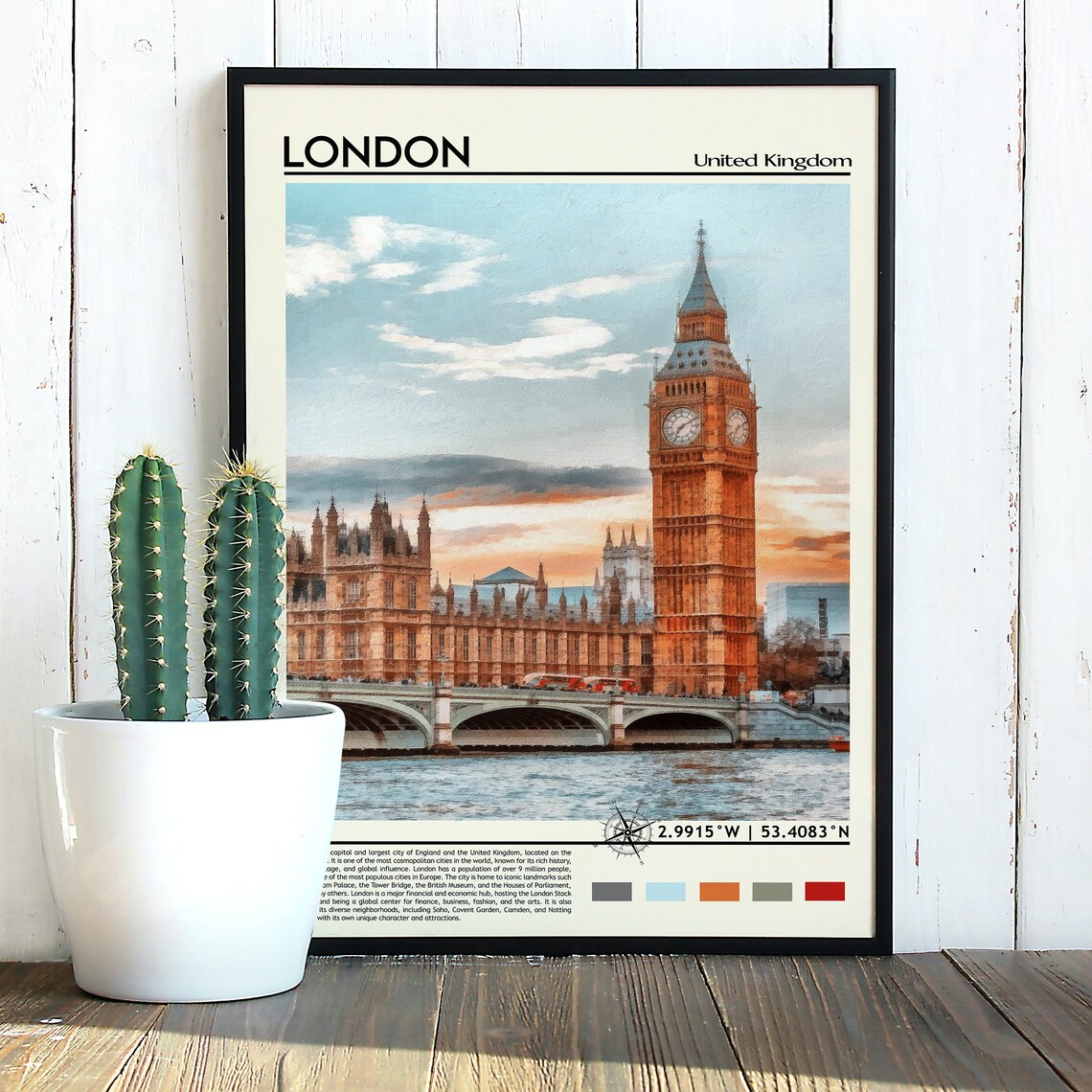 London England Big Ben Westminster Sunset Painting Travel Poster - Image 2