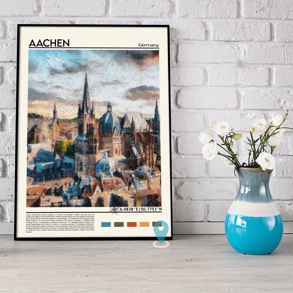 Aachen Germany Cathedral Domes Watercolor Travel Poster Europe - Image 2