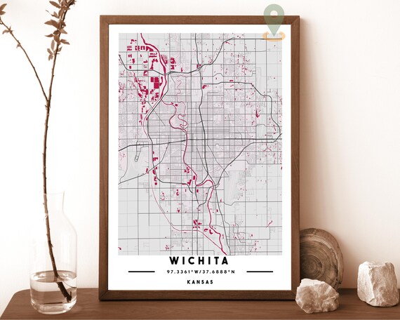 Wichita Kansas City Street Map Minimalist Modern Gray Art Poster