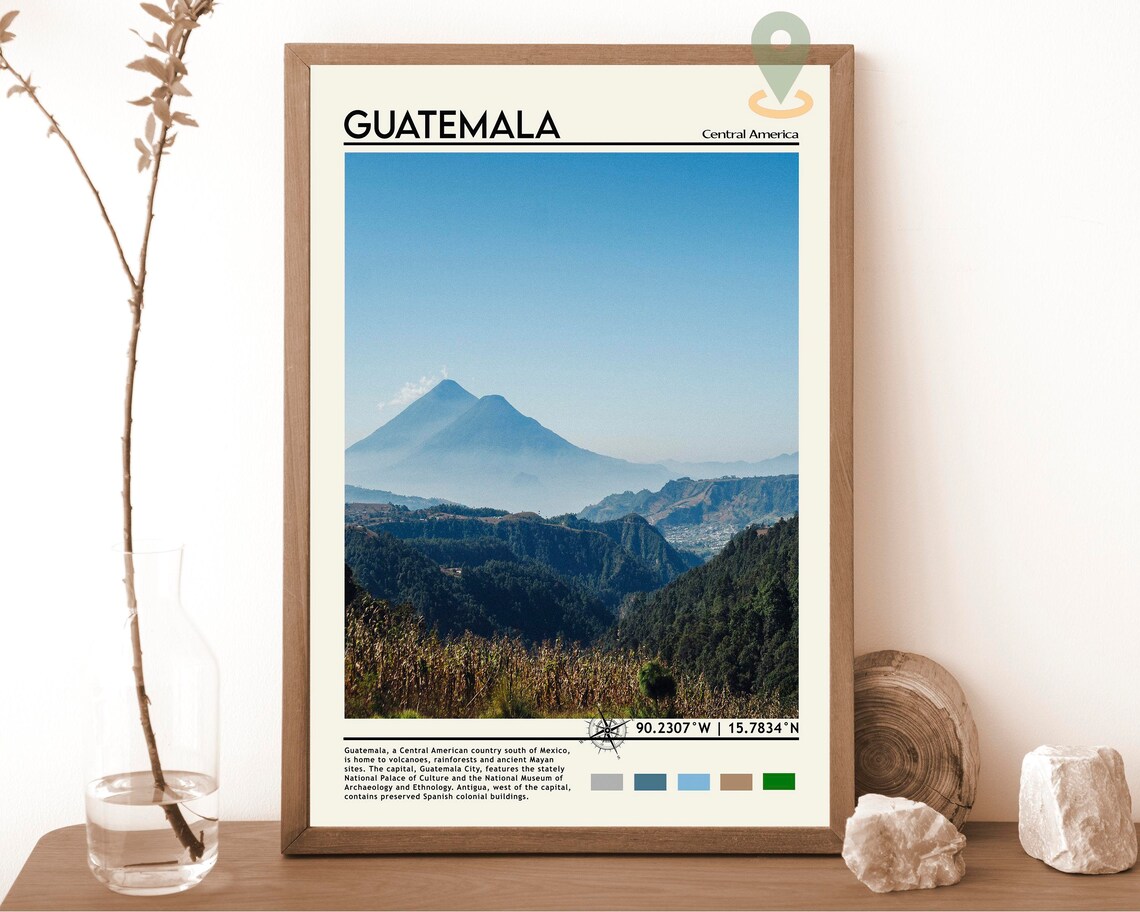 Guatemala Central America Twin Volcanoes Misty Highlands Poster