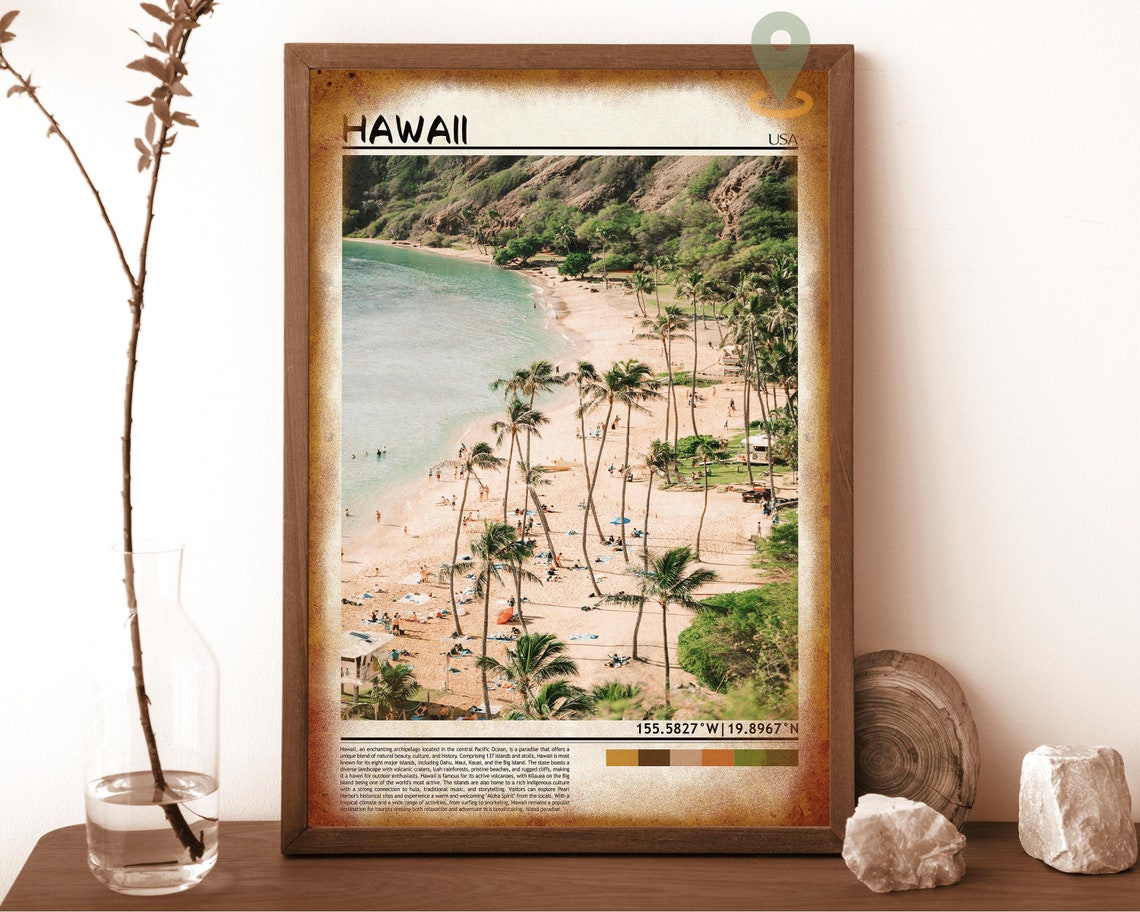 Hawaii USA Palm Fringed Tropical Beach Aerial Paradise Poster - Image 6
