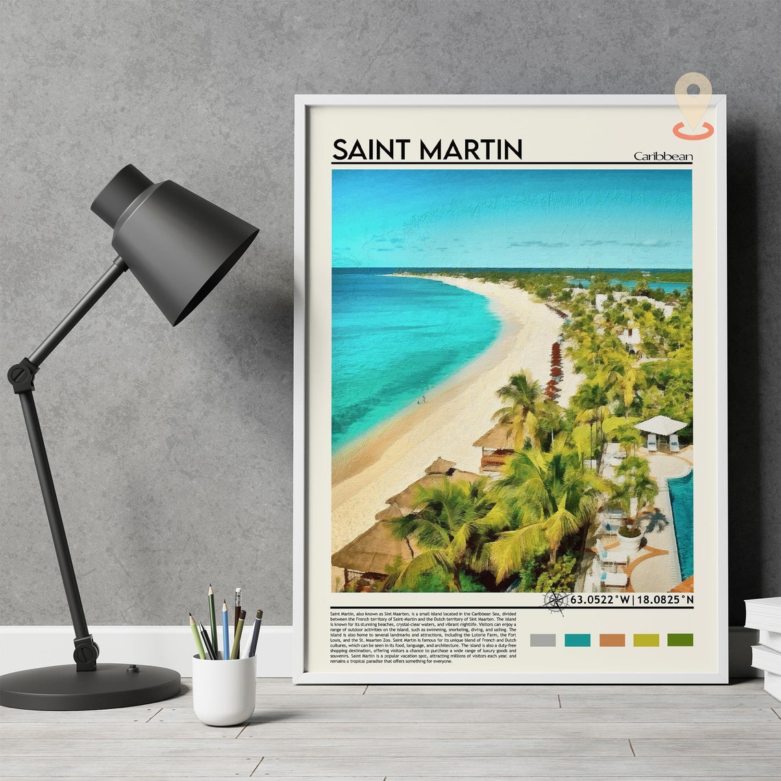 Saint Martin Caribbean Aerial Beach Travel Poster Island Paradise - Image 5