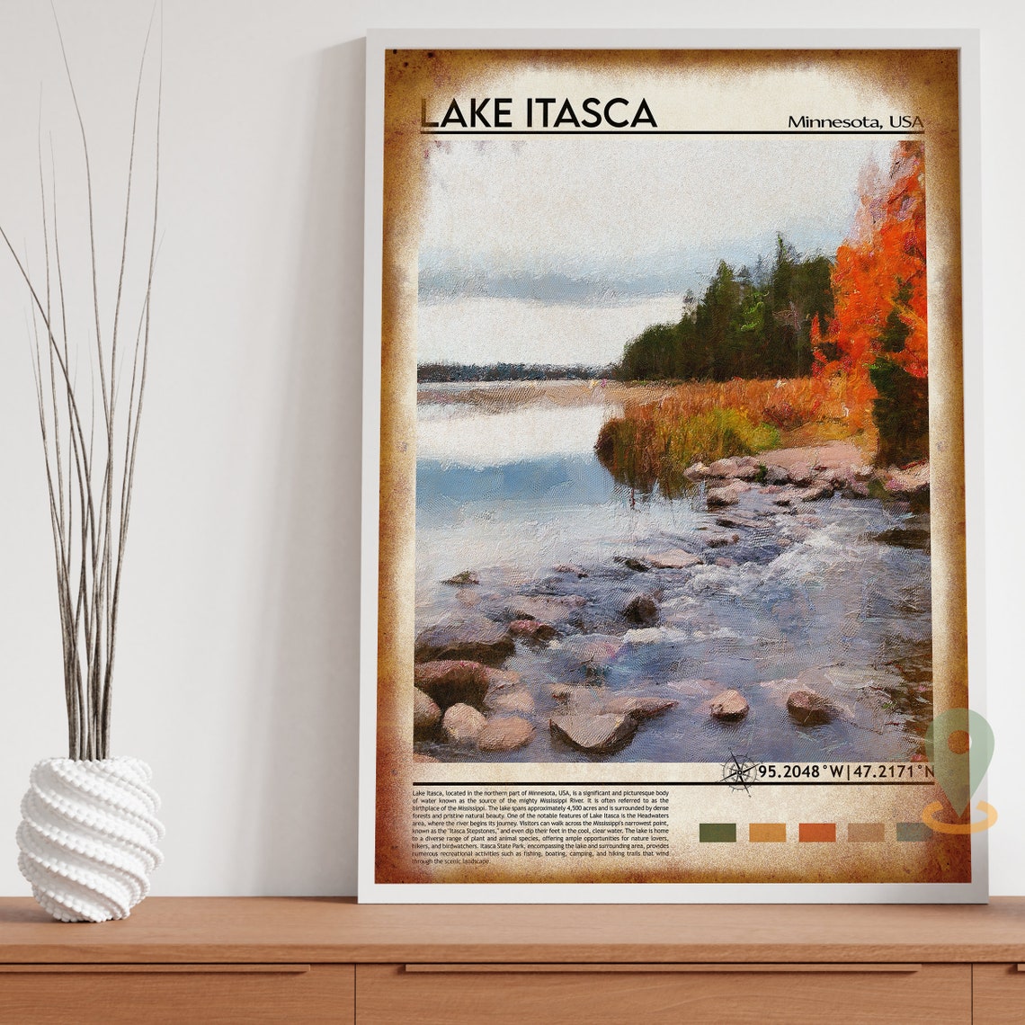 Lake Itasca Minnesota USA Fall Foliage Lakeside Trail Travel Poster - Image 4
