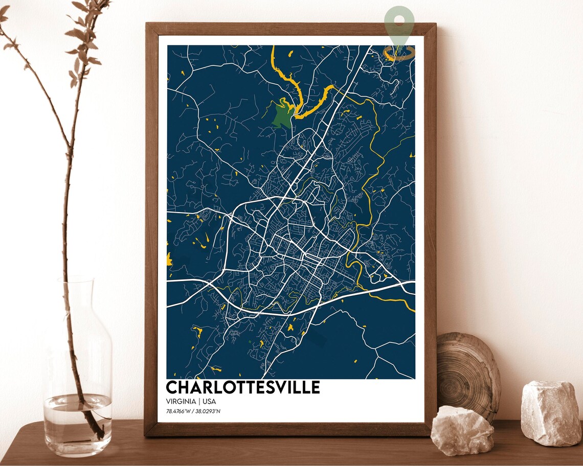 Charlottesville Virginia Vintage Sepia Tone City Street Map Art Print - Image 6